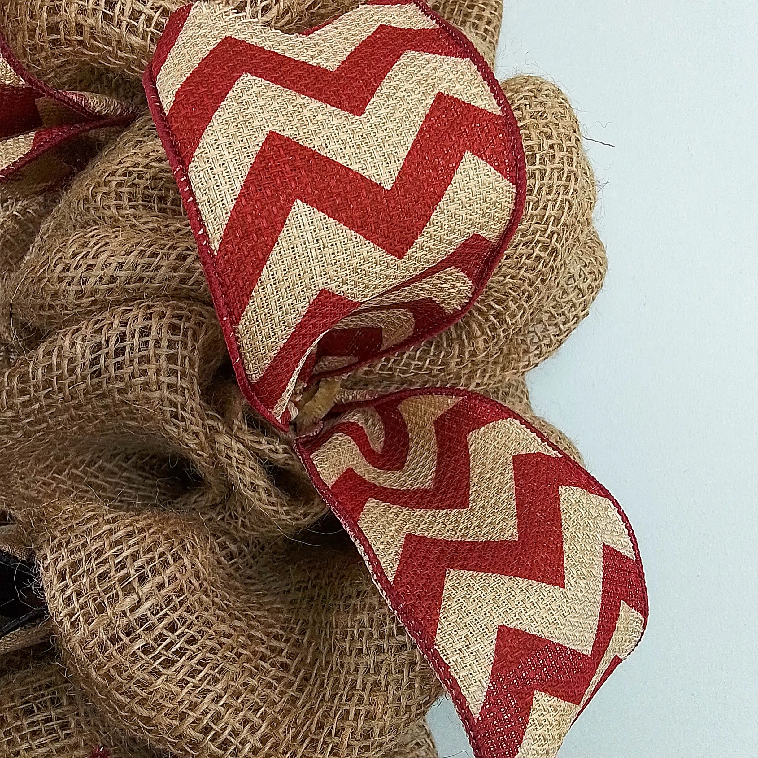 Jute Burlap Monogram Chevron Everyday Door Wreath - Brown Maroon Black
