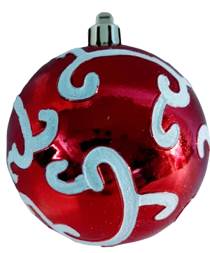 Shatterproof Red Shiny Ornament with White Swirls